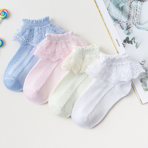 4Pairs/lot Children's Socks For Girls Cotton Kids Girls Lace Sock Summer Spring Thin Princess Teenagers White Sock 1-15Y Style1 10-15Y (XL)